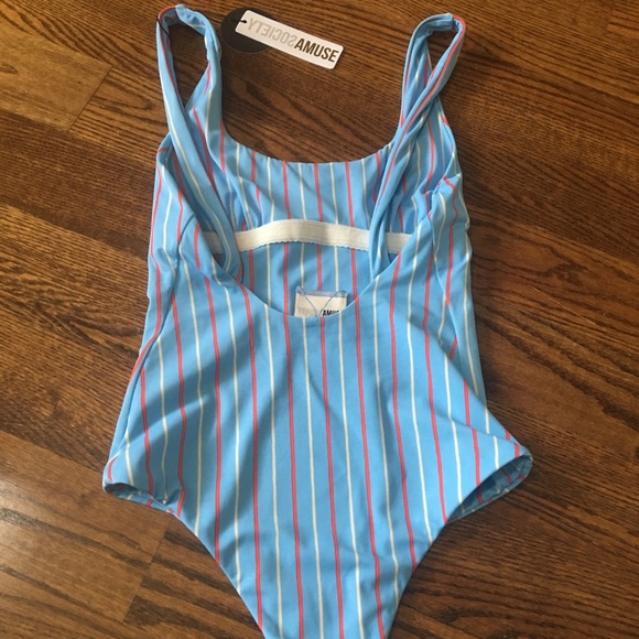 Amuse Society Amalia Blue stripe swimsuit  NWT - Picture 7 of 7